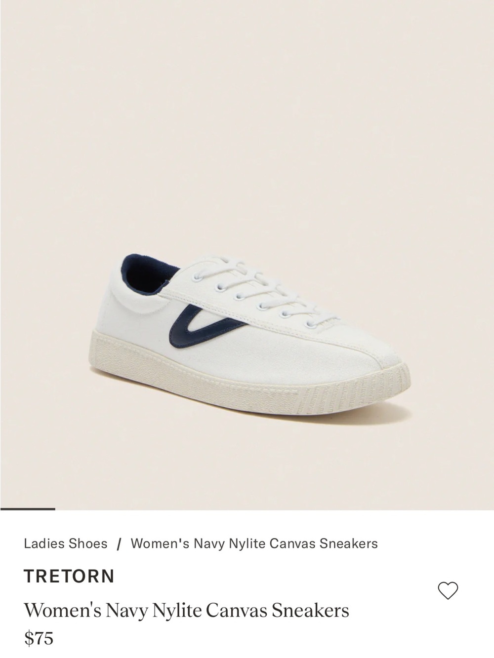 Tretorn Cream Canvas Sneakers with Navy Embroidered Logo